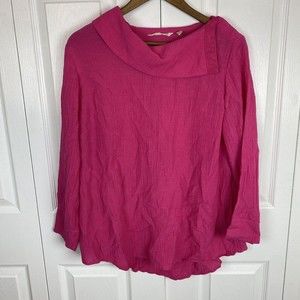 Soft Surroundings Size L Gauze Blouse Tunic Top Good Day Cowl Collar Pink